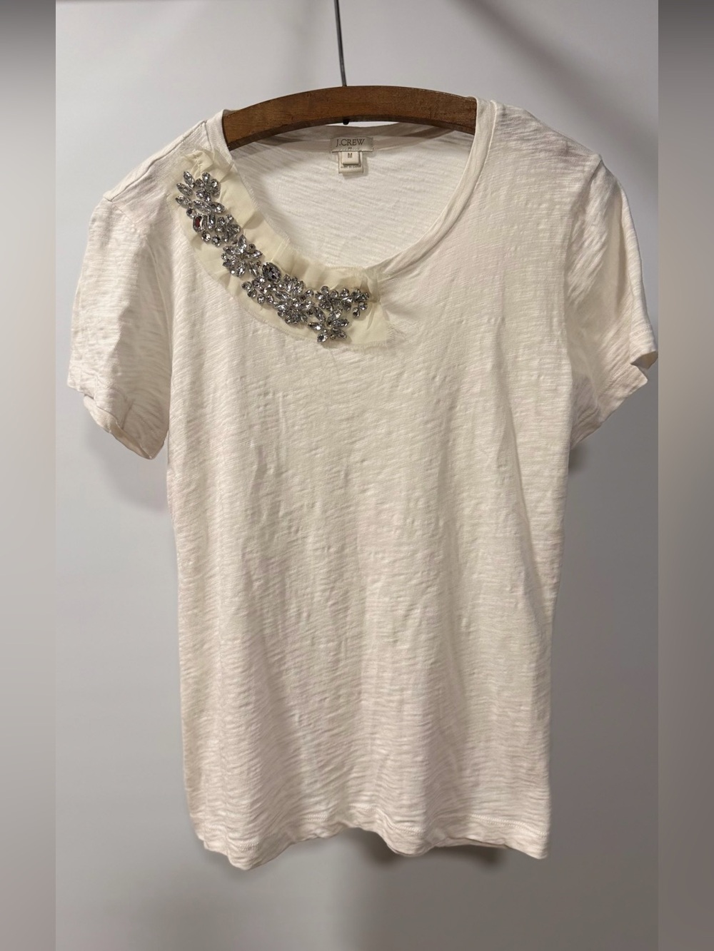 J. Crew Ivory Short-Sleeve Tee with Beaded Applique